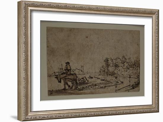 View on the Amstel, with a Horse Towing a Barge, C.1650-Rembrandt van Rijn-Framed Giclee Print