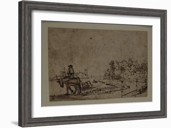 View on the Amstel, with a Horse Towing a Barge, C.1650-Rembrandt van Rijn-Framed Giclee Print