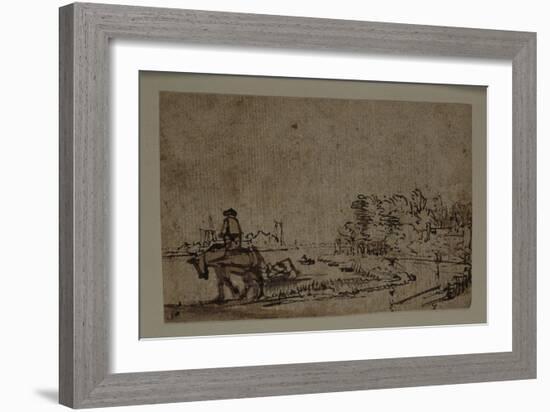 View on the Amstel, with a Horse Towing a Barge, C.1650-Rembrandt van Rijn-Framed Giclee Print