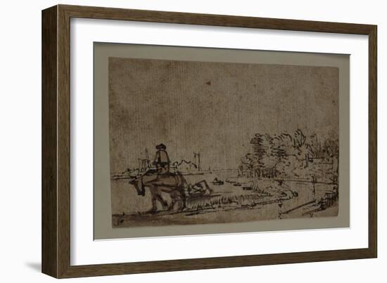 View on the Amstel, with a Horse Towing a Barge, C.1650-Rembrandt van Rijn-Framed Giclee Print