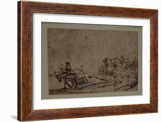 View on the Amstel, with a Horse Towing a Barge, C.1650-Rembrandt van Rijn-Framed Giclee Print