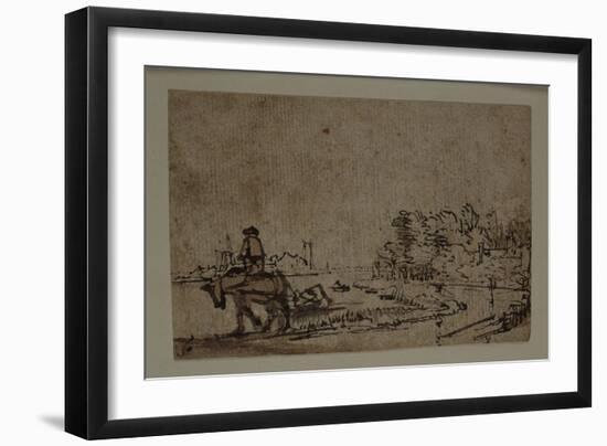 View on the Amstel, with a Horse Towing a Barge, C.1650-Rembrandt van Rijn-Framed Giclee Print