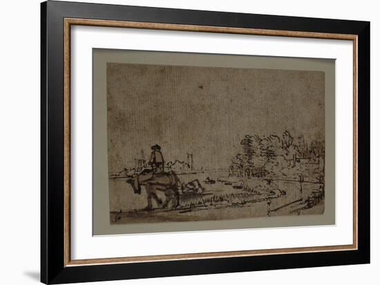 View on the Amstel, with a Horse Towing a Barge, C.1650-Rembrandt van Rijn-Framed Giclee Print