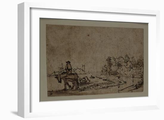 View on the Amstel, with a Horse Towing a Barge, C.1650-Rembrandt van Rijn-Framed Giclee Print