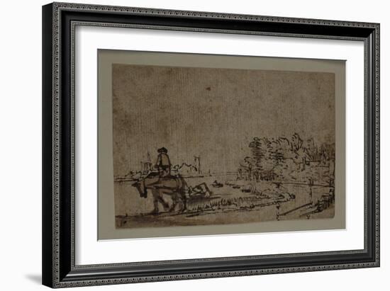 View on the Amstel, with a Horse Towing a Barge, C.1650-Rembrandt van Rijn-Framed Giclee Print