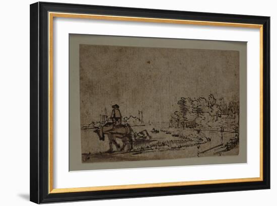 View on the Amstel, with a Horse Towing a Barge, C.1650-Rembrandt van Rijn-Framed Giclee Print