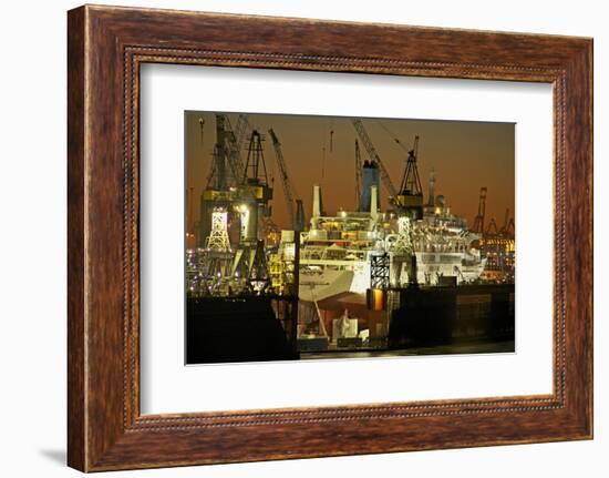 View on the Illuminateded Swimming Docks of Blohm and Voss with Cruise Ship Thomson Celebration-Uwe Steffens-Framed Photographic Print
