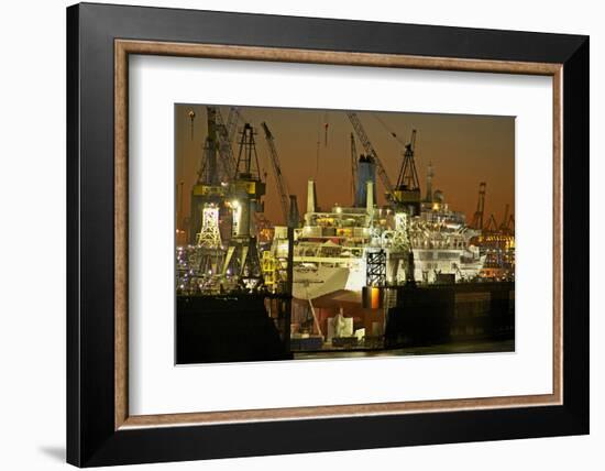 View on the Illuminateded Swimming Docks of Blohm and Voss with Cruise Ship Thomson Celebration-Uwe Steffens-Framed Photographic Print