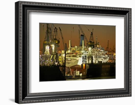 View on the Illuminateded Swimming Docks of Blohm and Voss with Cruise Ship Thomson Celebration-Uwe Steffens-Framed Photographic Print