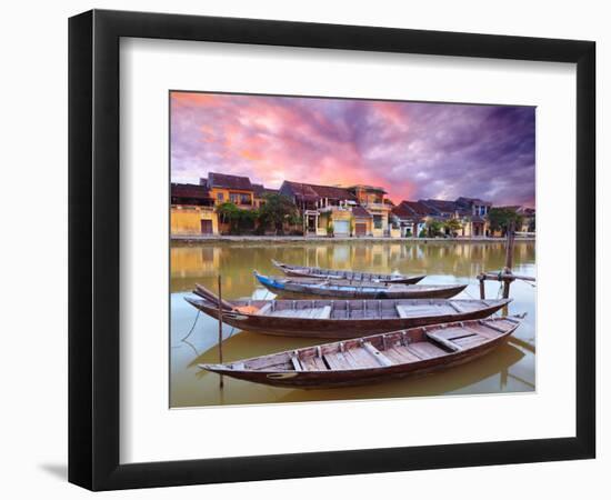 View on the Old Town of Hoi an from the River. Boats in the Foreground.-GoodOlga-Framed Photographic Print