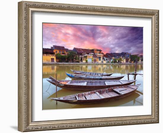 View on the Old Town of Hoi an from the River. Boats in the Foreground.-GoodOlga-Framed Photographic Print