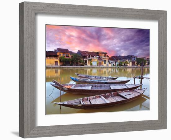 View on the Old Town of Hoi an from the River. Boats in the Foreground.-GoodOlga-Framed Photographic Print