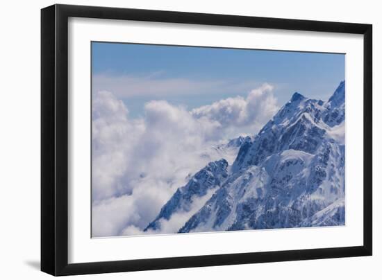 View on Winter Snowy Mountains and Blue Sky above Clouds, Krasnaya Polyana, Sochi, Russia-wasja-Framed Photographic Print