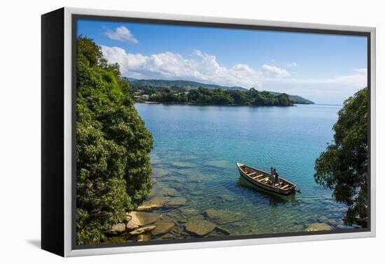 View over a Canoe on Nkhata Bay, Lake Malawi, Malawi, Africa-Michael Runkel-Framed Premier Image Canvas