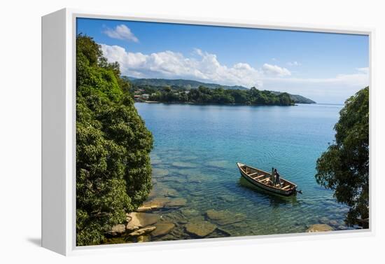 View over a Canoe on Nkhata Bay, Lake Malawi, Malawi, Africa-Michael Runkel-Framed Premier Image Canvas