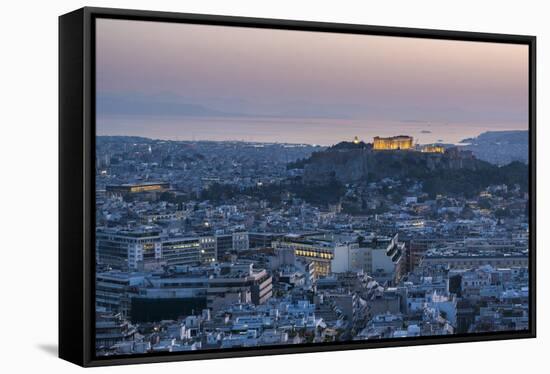 View over Athens and The Acropolis at sunset from Likavitos Hill, Athens, Attica Region, Greece-Matthew Williams-Ellis-Framed Stretched Canvas