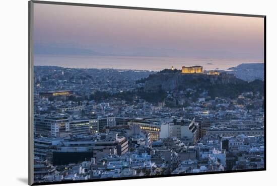 View over Athens and The Acropolis at sunset from Likavitos Hill, Athens, Attica Region, Greece-Matthew Williams-Ellis-Mounted Photographic Print