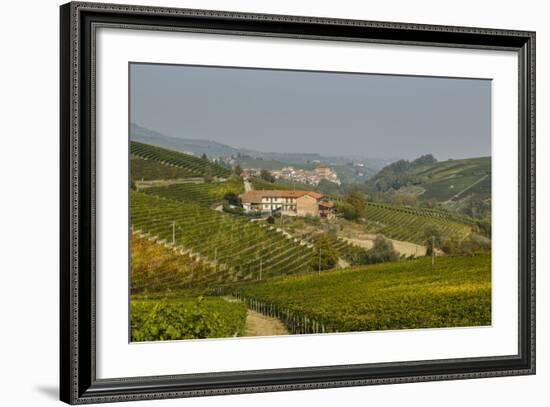 View over Barolo Village and Vineyards, Langhe, Cuneo District, Piedmont, Italy, Europe-Yadid Levy-Framed Photographic Print