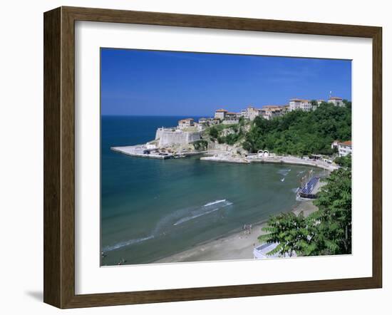 View over Beach to the Old Fortified City, Ulcinj, Haj-Nehaj, Montenegro, Europe-Stuart Black-Framed Photographic Print