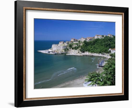 View over Beach to the Old Fortified City, Ulcinj, Haj-Nehaj, Montenegro, Europe-Stuart Black-Framed Photographic Print