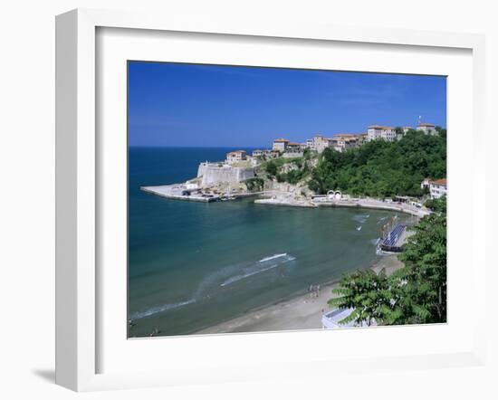 View over Beach to the Old Fortified City, Ulcinj, Haj-Nehaj, Montenegro, Europe-Stuart Black-Framed Photographic Print