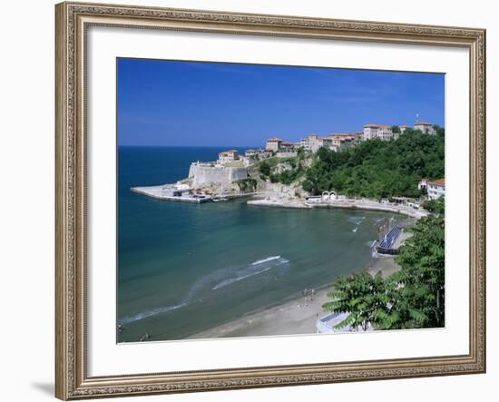 View over Beach to the Old Fortified City, Ulcinj, Haj-Nehaj, Montenegro, Europe-Stuart Black-Framed Photographic Print