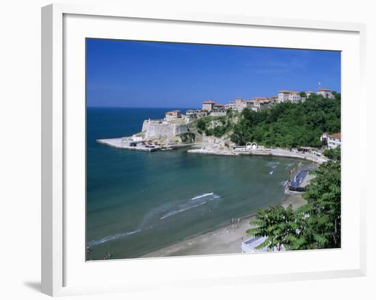 View over Beach to the Old Fortified City, Ulcinj, Haj-Nehaj, Montenegro, Europe-Stuart Black-Framed Photographic Print