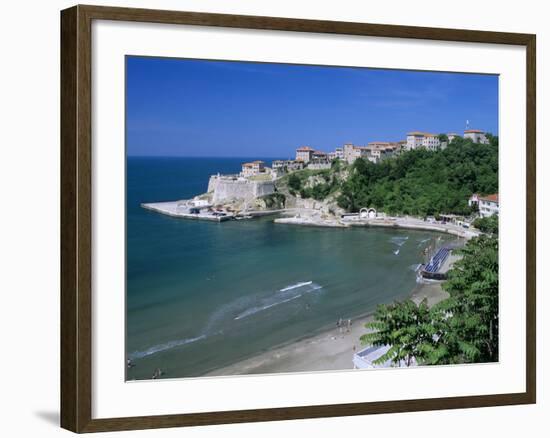 View over Beach to the Old Fortified City, Ulcinj, Haj-Nehaj, Montenegro, Europe-Stuart Black-Framed Photographic Print