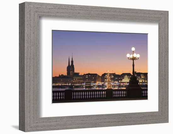 View over Binnenalster Lake (Inner Alster) to the Christmas market at Jungfernstieg and City Hall, -Markus Lange-Framed Photographic Print