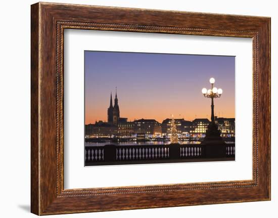 View over Binnenalster Lake (Inner Alster) to the Christmas market at Jungfernstieg and City Hall, -Markus Lange-Framed Photographic Print