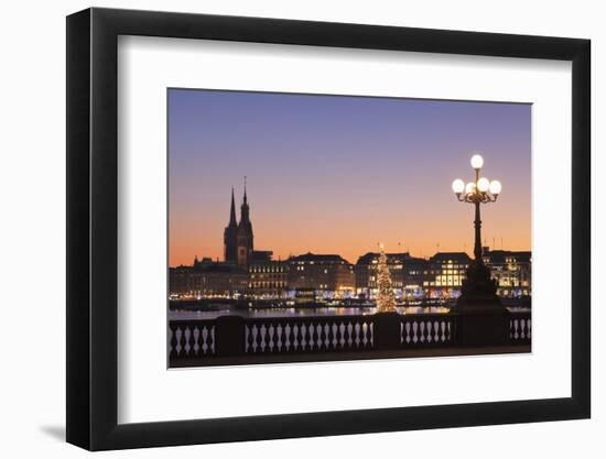 View over Binnenalster Lake (Inner Alster) to the Christmas market at Jungfernstieg and City Hall, -Markus Lange-Framed Photographic Print