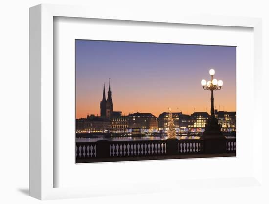 View over Binnenalster Lake (Inner Alster) to the Christmas market at Jungfernstieg and City Hall, -Markus Lange-Framed Photographic Print