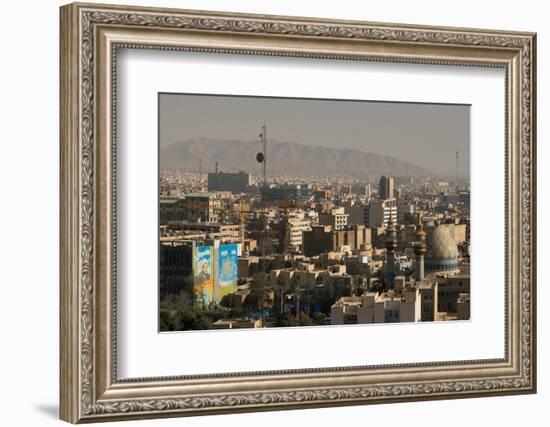 View over buildings from city centre towards Alborz Mountains, Tehran, Iran, Middle East-James Strachan-Framed Photographic Print