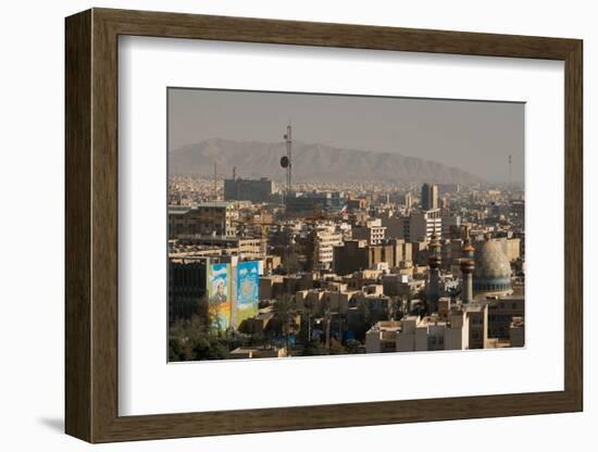 View over buildings from city centre towards Alborz Mountains, Tehran, Iran, Middle East-James Strachan-Framed Photographic Print