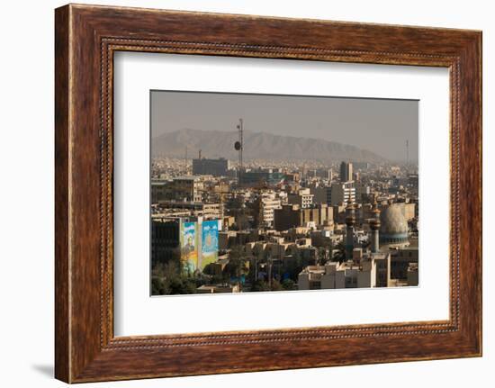 View over buildings from city centre towards Alborz Mountains, Tehran, Iran, Middle East-James Strachan-Framed Photographic Print