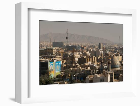 View over buildings from city centre towards Alborz Mountains, Tehran, Iran, Middle East-James Strachan-Framed Photographic Print