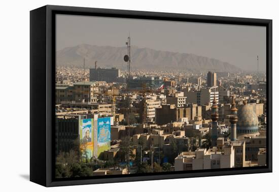 View over buildings from city centre towards Alborz Mountains, Tehran, Iran, Middle East-James Strachan-Framed Premier Image Canvas