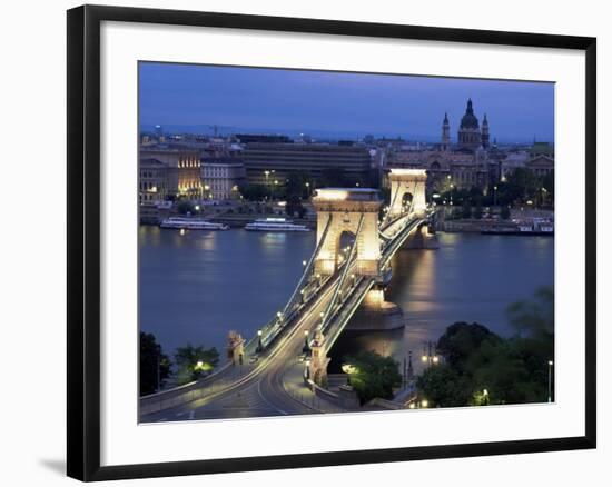 View Over Chain Bridge and St. Stephens Basilica, Budapest, Hungary-Gavin Hellier-Framed Photographic Print