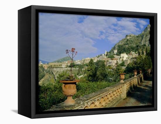 View Over City from the Public Gardens, Taormina, Sicily, Italy, Europe-Sheila Terry-Framed Premier Image Canvas