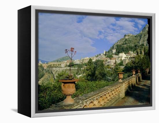 View Over City from the Public Gardens, Taormina, Sicily, Italy, Europe-Sheila Terry-Framed Premier Image Canvas