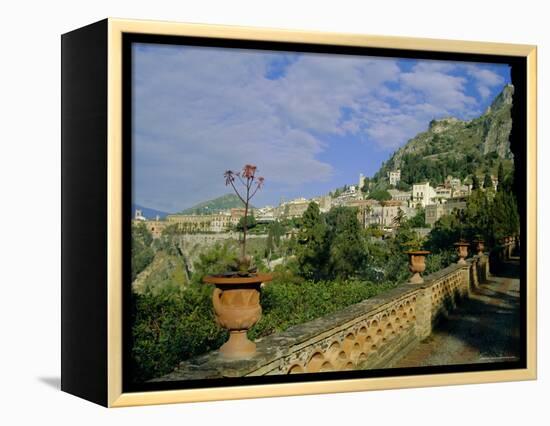 View Over City from the Public Gardens, Taormina, Sicily, Italy, Europe-Sheila Terry-Framed Premier Image Canvas