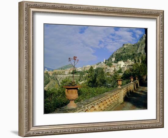 View Over City from the Public Gardens, Taormina, Sicily, Italy, Europe-Sheila Terry-Framed Photographic Print