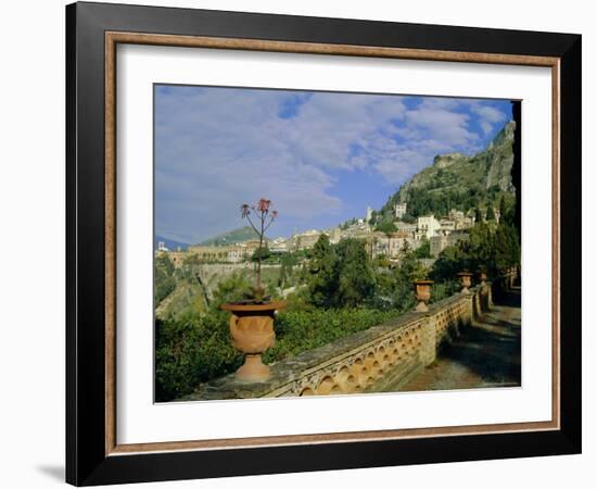 View Over City from the Public Gardens, Taormina, Sicily, Italy, Europe-Sheila Terry-Framed Photographic Print