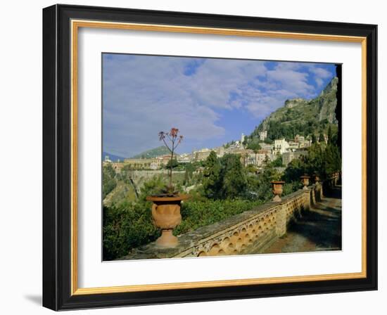 View Over City from the Public Gardens, Taormina, Sicily, Italy, Europe-Sheila Terry-Framed Photographic Print