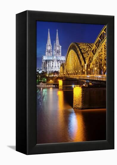 View over Cologne in the Evening, North Rhine-Westphalia, Germany-Steve Simon-Framed Premier Image Canvas