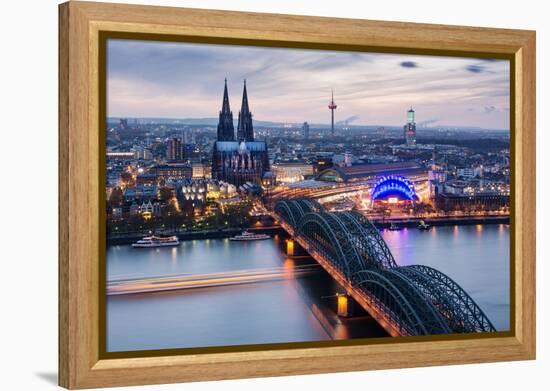 View over Cologne in the Evening, North Rhine-Westphalia, Germany-Steve Simon-Framed Premier Image Canvas