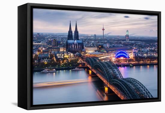 View over Cologne in the Evening, North Rhine-Westphalia, Germany-Steve Simon-Framed Premier Image Canvas