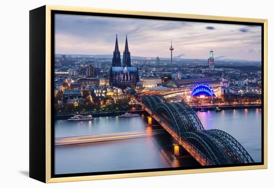View over Cologne in the Evening, North Rhine-Westphalia, Germany-Steve Simon-Framed Premier Image Canvas