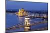 View over Danube River to Chain Bridge and Parliament, UNESCO World Heritage Site, Budapest, Hungar-Markus Lange-Mounted Photographic Print