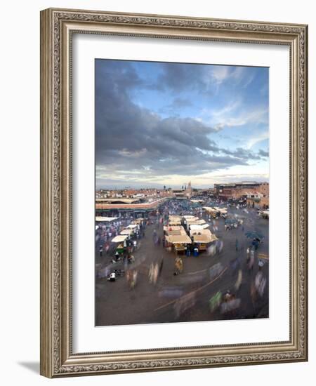 View Over Djemaa El Fna at Dusk With Foodstalls and Crowds of People, Marrakech, Morocco-Lee Frost-Framed Photographic Print